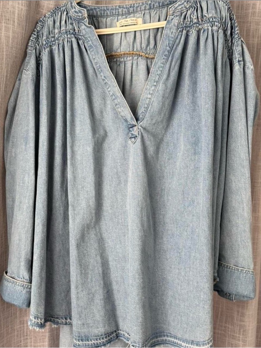 We The Free Light Blue Denim Long Sleeve Peasant Top